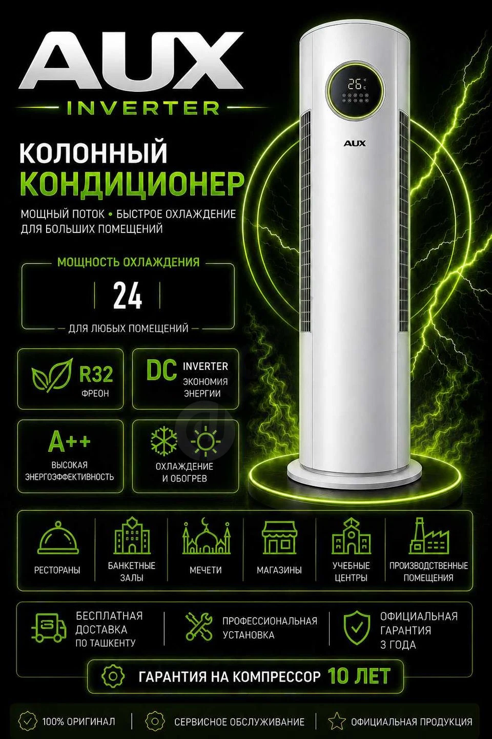 Колонный стоячий кондиционер инверторный AUX 24 бесплатная доставка! - Cover Photo