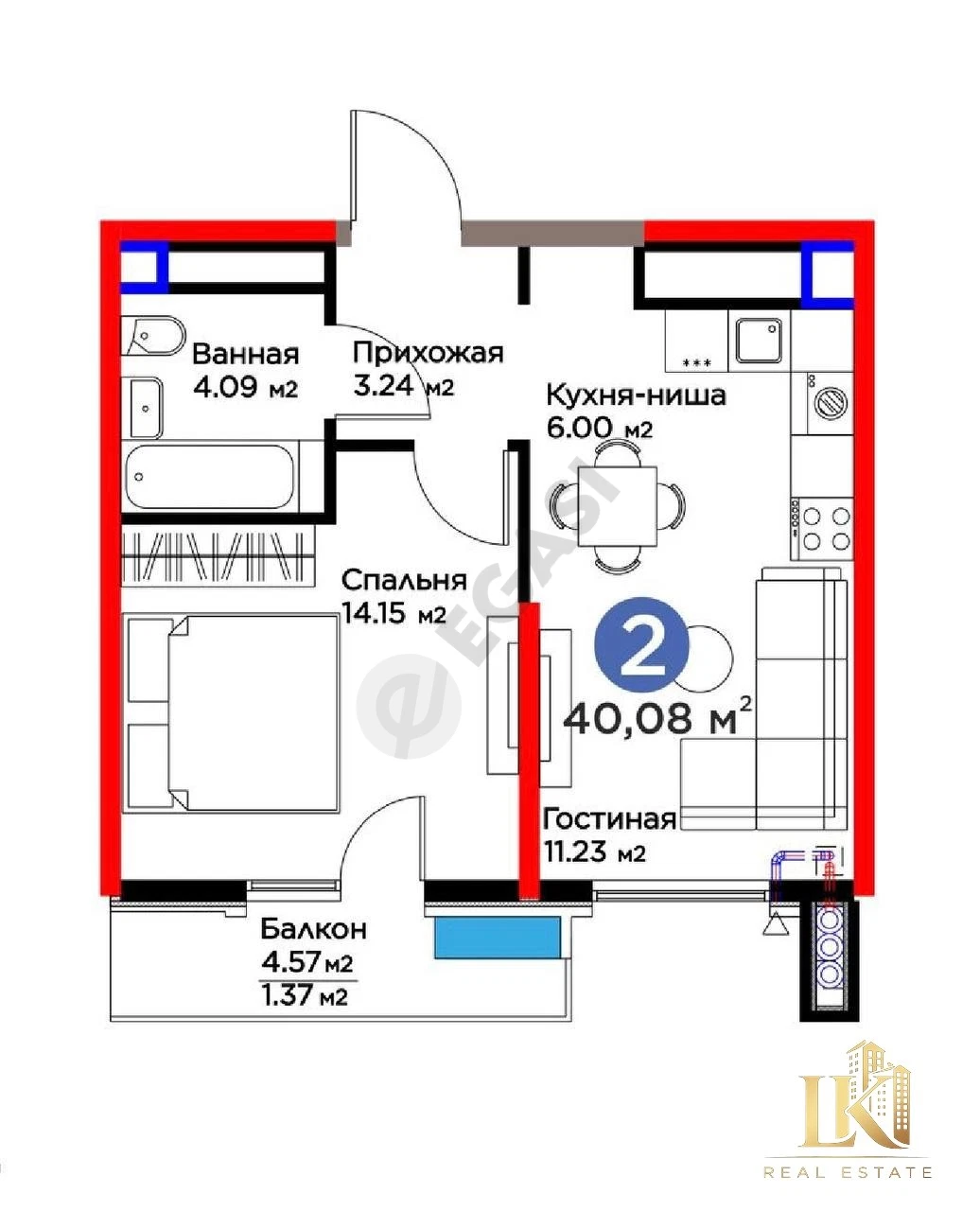 2-комнатная квартира в ЖК BI Sanat, 40 м² - Cover Photo